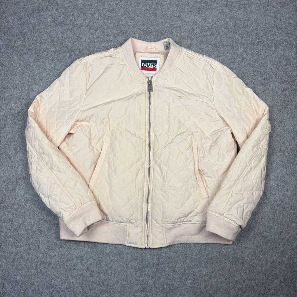 Levis Quilted Bomber Jacket Womens XL Pale Pink Full Zip Lightweight Outerwear